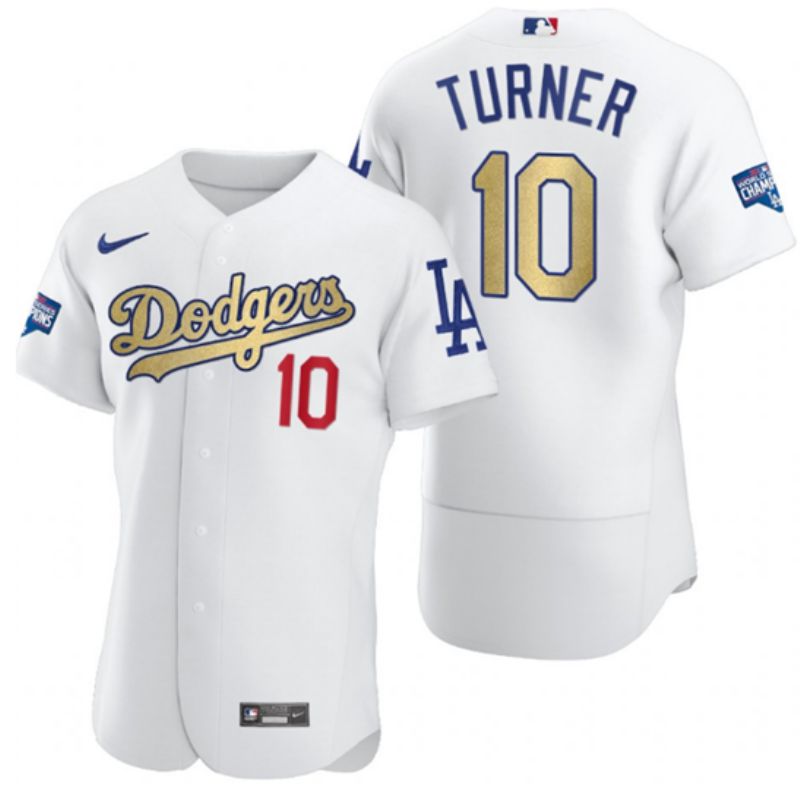 Men Los Angeles Dodgers 10 Justin Turner White 2020 World Series Champions Authentic Player MLB Jersey